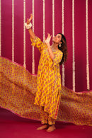 Haldi Yellow Hand-Block Embroidered Maslin Suit Set