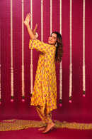 Haldi Yellow Hand-Block Embroidered Maslin Suit Set