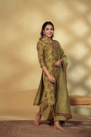 Mahendi Green Chanderi Hand-Block Embroidered Suit Set