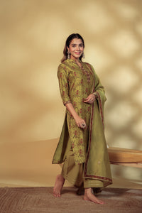 Mahendi Green Chanderi Hand-Block Embroidered Suit Set