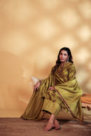 Mahendi Green Chanderi Hand-Block Embroidered Suit Set