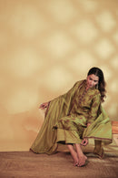 Mahendi Green Chanderi Hand-Block Embroidered Suit Set
