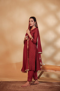 Maroon Chanderi Hand-Embroidered Suit Set