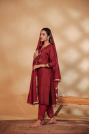 Maroon Chanderi Hand-Embroidered Suit Set