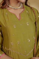 Mahendi Green Hand-Embroidered Chanderi Suit Set