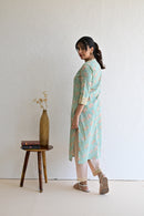 Pastel Green Hand Block  Cotton kurta Pant Set With Mulmul Dupatta