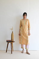 Light Orange Hand Block Cotton kurta Pant Set With Mulmul Dupatta