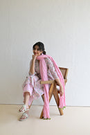 Sage Pink Hand Block  Cotton kurta Pant  Set With Mulmul Dupatta