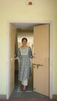 Hand-block Printed Grey Kurta With Pant