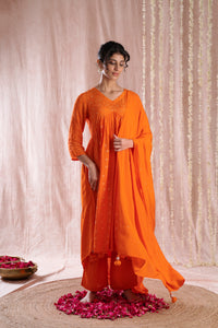 Bhargavi Orange Muslin Suit Set