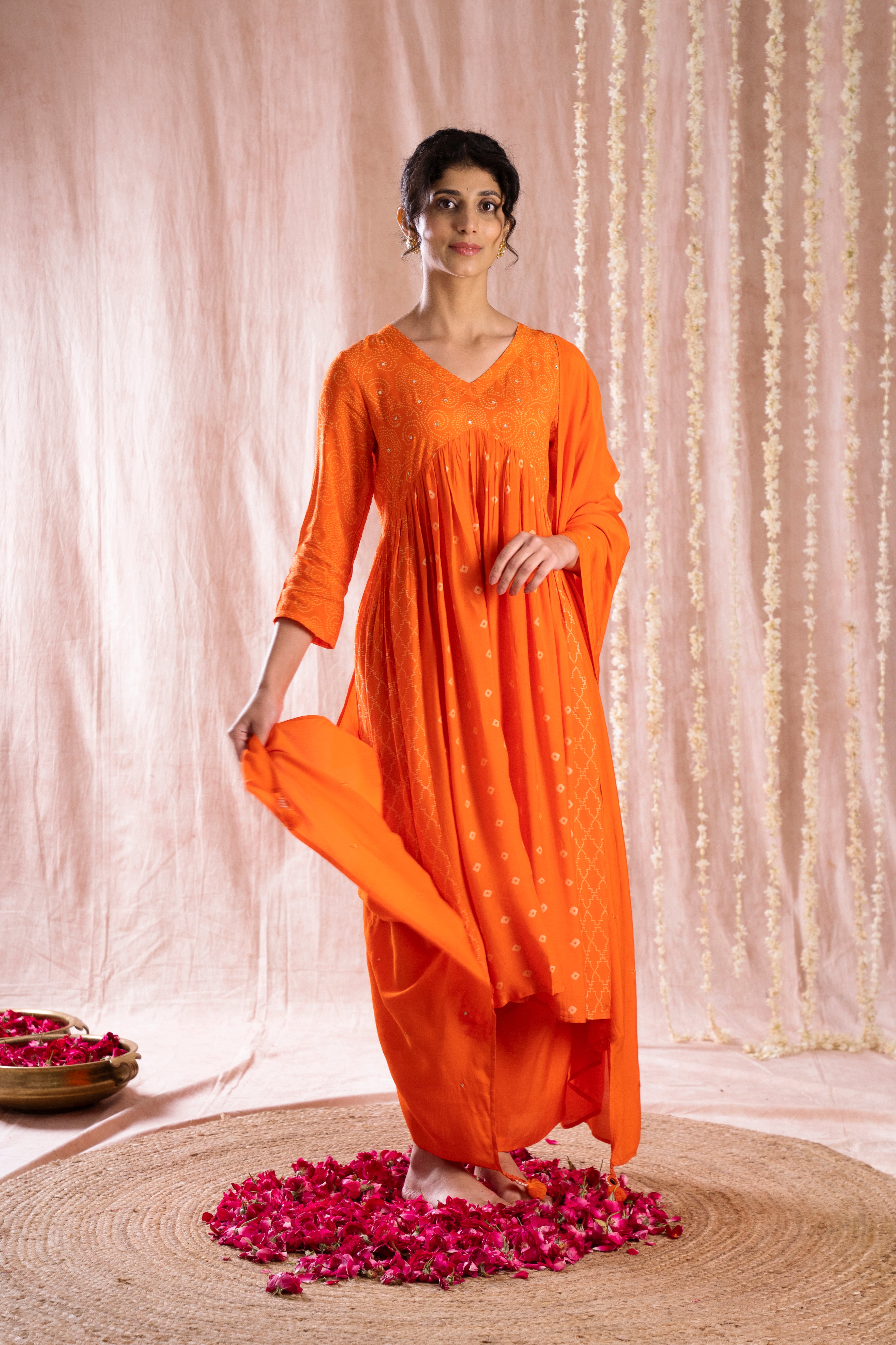 Bhargavi Orange Muslin Suit Set