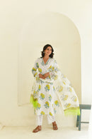 Yellow Bloom Handblock Cotton Kurta Set