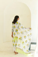Yellow Bloom Handblock Cotton Kurta Set