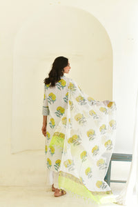 Yellow Bloom Handblock Cotton Kurta Set