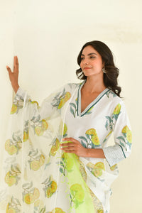 Yellow Bloom Handblock Cotton Kurta Set