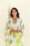 Yellow Bloom Handblock Cotton Kurta Set