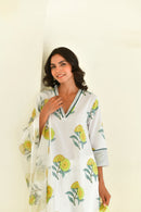 Yellow Bloom Handblock Cotton Kurta Set