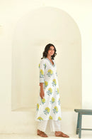 Yellow Bloom Handblock Cotton Kurta Set
