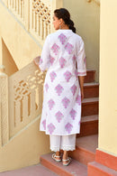 Magenta Lilac Handblock Cotton Kurta Set