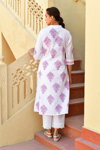 Magenta Lilac Handblock Cotton Kurta Set