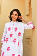 Pink Mughal Handblock Cotton Kurta Set