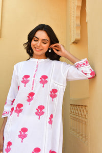 Pink Mughal Handblock Cotton Kurta Set
