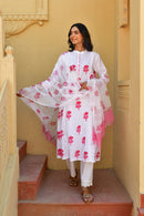 Pink Mughal Handblock Cotton Kurta Set