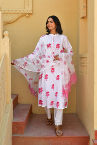 Pink Mughal Handblock Cotton Kurta Set