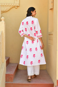 Pink Mughal Handblock Cotton Kurta Set