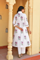 Pink Floral Handblock Cotton Kurta Set