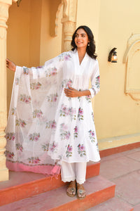 Pink Floral Handblock Cotton Kurta Set