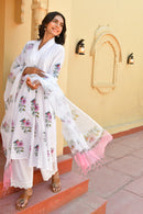 Pink Floral Handblock Cotton Kurta Set