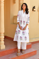 Pink Floral Handblock Cotton Kurta Set