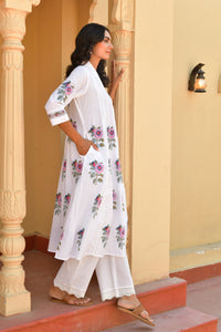 Pink Floral Handblock Cotton Kurta Set