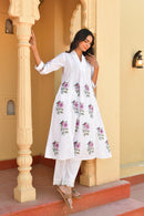 Pink Floral Handblock Cotton Kurta Set