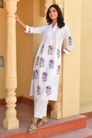Pink Floral Handblock Cotton Kurta Set