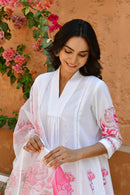 Rose White Handblock Cotton Kurta Set