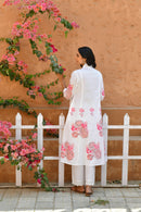 Rose White Handblock Cotton Kurta Set