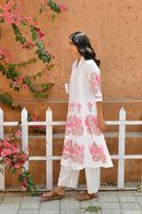 Rose White Handblock Cotton Kurta Set