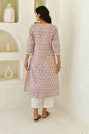 Grey Flora Handblock Cotton Kurta Set