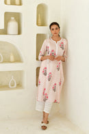 Vintage Floral Handblock Cotton Kurta Set