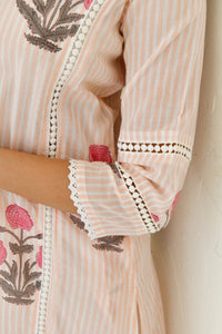 Vintage Floral Handblock Cotton Kurta Set