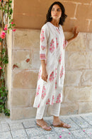 Blush Bloom Handblock Cotton Kurta Set