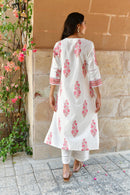 Blush Bloom Handblock Cotton Kurta Set