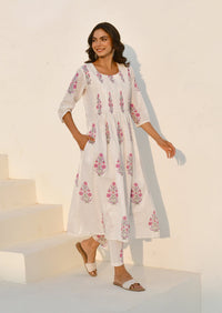 Floral Reverie Handblock Cotton Kurta Set