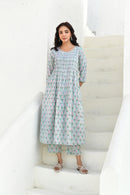 Pastel Bloom Handblock Cotton Kurta Set