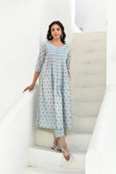 Pastel Bloom Handblock Cotton Kurta Set