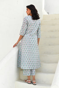 Pastel Bloom Handblock Cotton Kurta Set