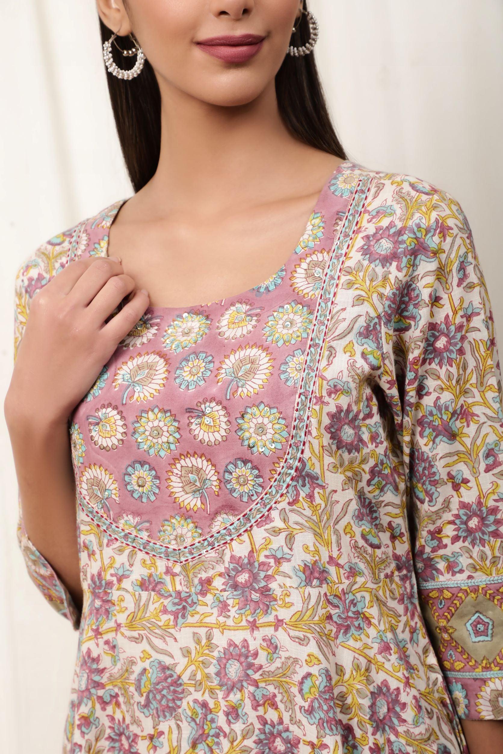 Amaira Multicolor Cotton Cambric Suit Set - Shilpi Handicrafts