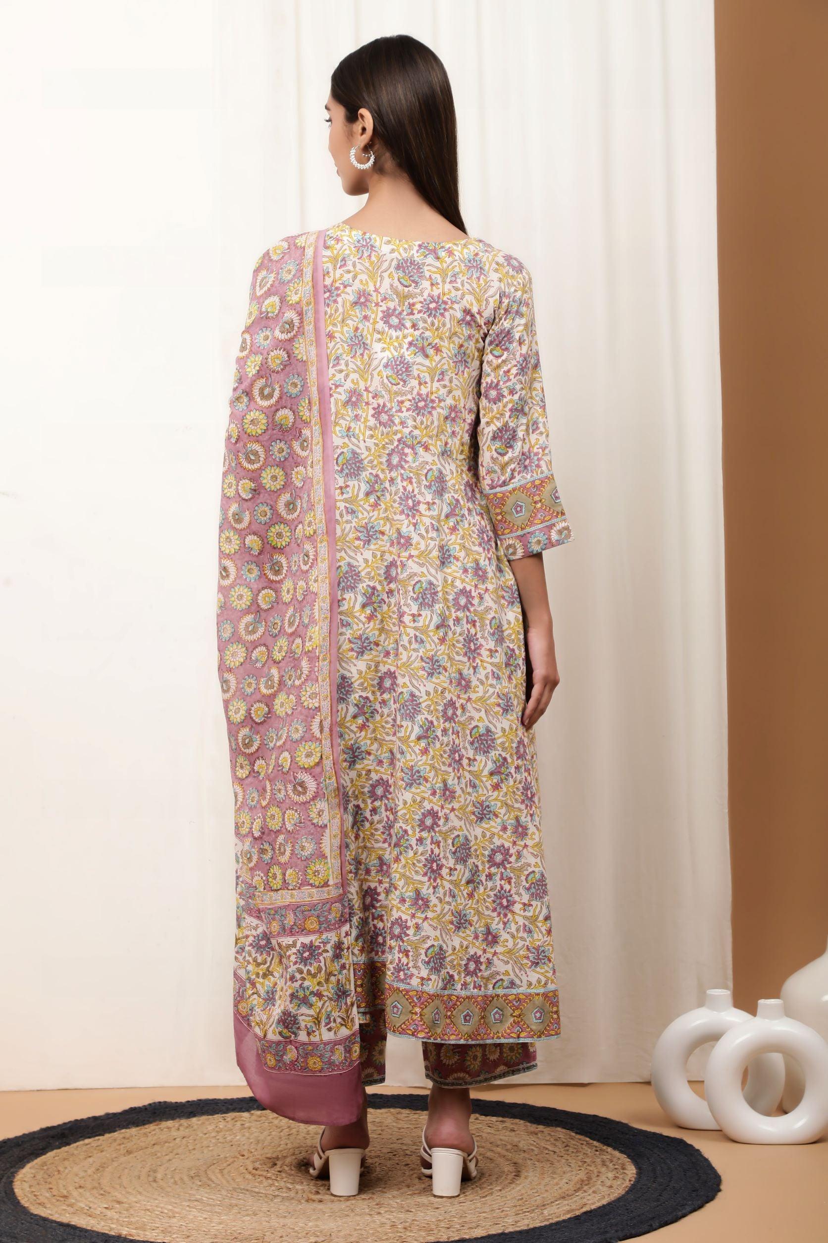 Amaira Multicolor Cotton Cambric Suit Set - Shilpi Handicrafts